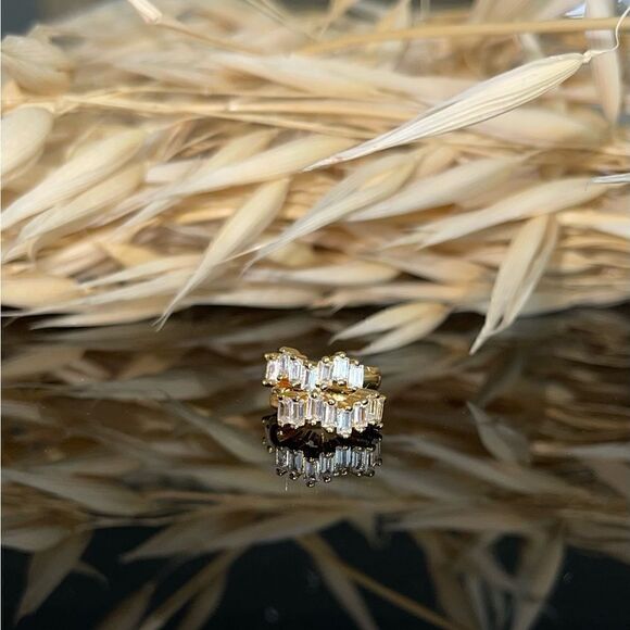 Gold Plated Baguette Huggie Hoop Earrings Dainty Minimalistic Silver CZ gems - Picture 4 of 4